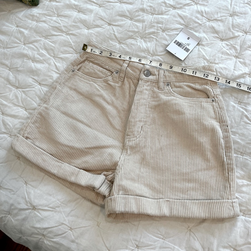Cream corduroy high waist shorts